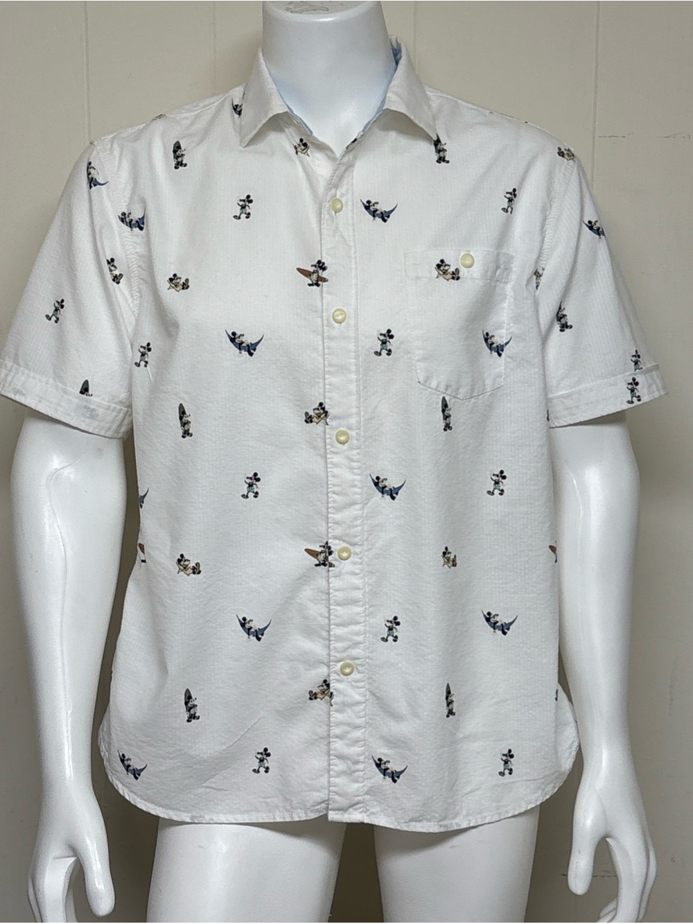 Tommy Bahama Disney Parks Seersucker Shirt Mens L  Mickey Mouse Print White